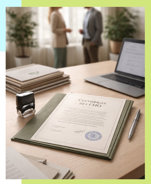 Сертификат без ГМО в Большой Камне от 7606 р. оформить срочно Алешин-Бль